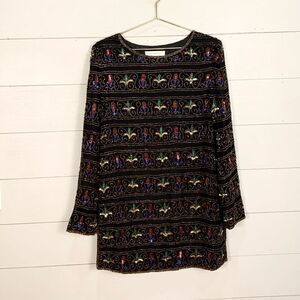 Vintage 1980s Papell Boutique silk beaded flapper style tunic top